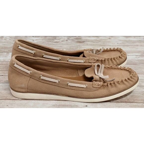 Kelly & Katie Tiewiel Womens Size 7.5 M Tan Moc Toe Slip On Flat Boat Shoes - Picture 1 of 7